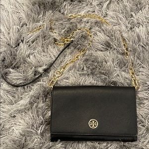 Tory Burch Robinson Black & Metallic Chain Wallet